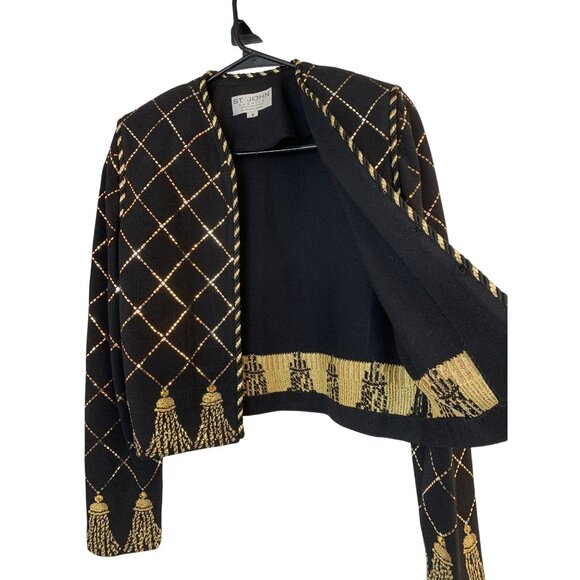 VTG St John Evening Black & Gold Bead Crop Cardigan Size 6 RAA10413 EUC - Picture 4 of 9